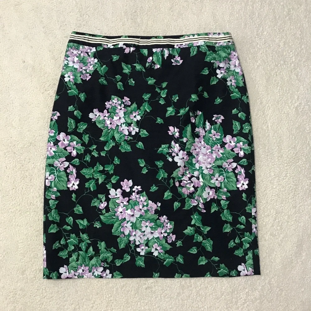 Talbots Navy Pencil Skirt with Green and Lilac Floral Print - Picture 4 of 15